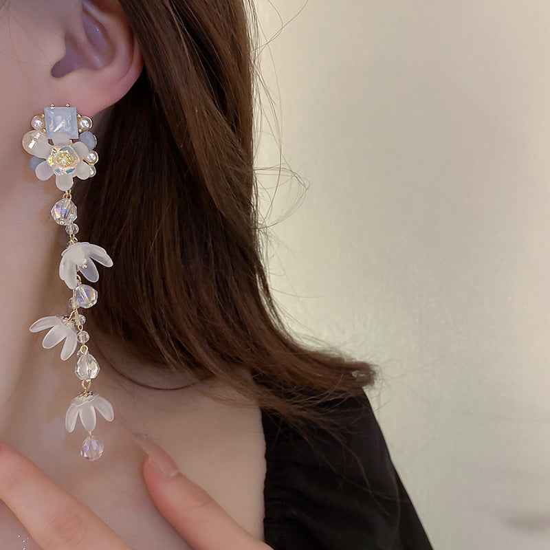 925 Sterling Silver Needle Long Tassel Earrings For Women Pearl Crystal Flower Drop Earrings Luxury Statement Bridal Wedding Party Jewelry